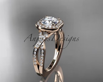 Forever One Moissanite Halo Engagement Ring 14k Rose Gold Diamond Proposal Bridal Ring Wedding Rings For Her