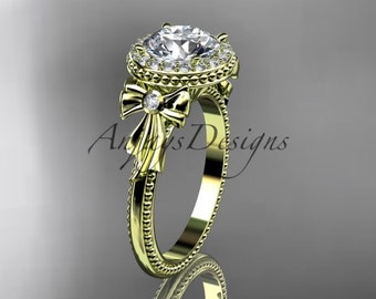 Unique Moissanite Engagement Ring Yellow Gold 14k Forever One Diamond Halo Wedding Ring