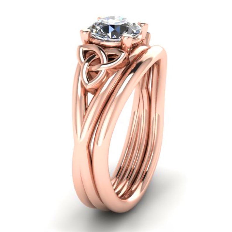 1ct lab grown diamond Celtic set, 14k rose gold, trinity proposal