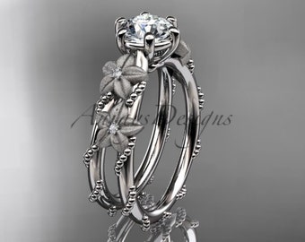 Nature inspired Ring 14kt white Gold Diamond leaf and vine flower Wedding Ring Engagement Ring