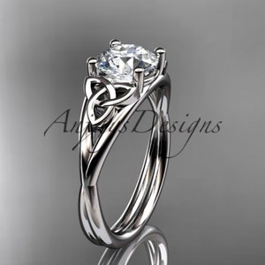 Celtic Engagement Ring 14k White Gold Ring Celtic Woman Sapphire Wedding Ring