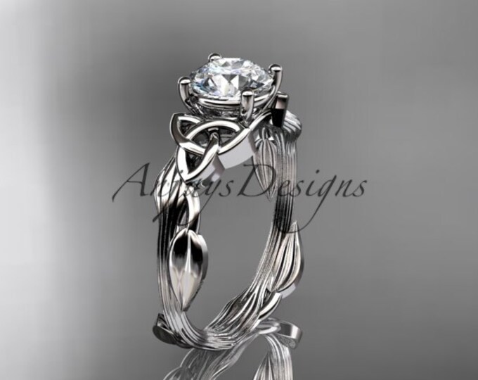 Celtic Diamond Solitaire Wedding Ring 14k White Gold 1 CT Lab Grown Diamond Celtic Knot Nature Inspired Engagement Ring