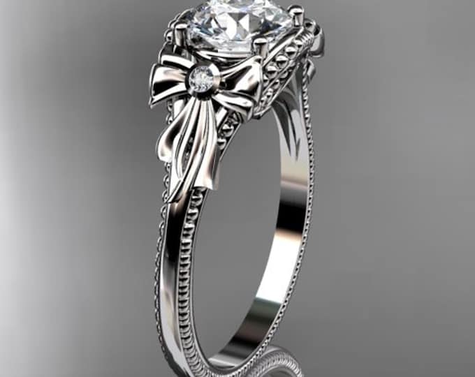 1 Carat Round Lab Grown D VS1 Diamond Ring Bow Diamond Engagement Ring Dainty Ring 14k White Gold IGI Certified