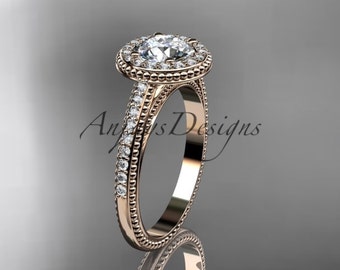 Diamond Halo Engagement Ring Wedding Ring 14k Rose Gold Unique Round Cut Moissanite Proposal Ring For Women