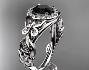 1 Carat Round Cut Black Diamond Engagement Ring Butterfly 1CT Round Diamond Engagement Ring Unique Bridal Ring