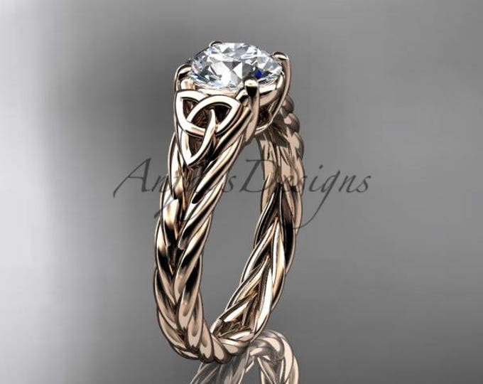 Celtic Engagement Ring Unique Wedding Ring Women's Engagement Ring 14k Rose Gold Diamond Ring Anniversary Ring