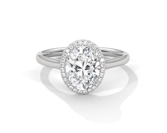 2 Carat Oval Diamond Halo Engagement Ring Lab Grown Diamond Halo Wedding Ring 14k White Gold