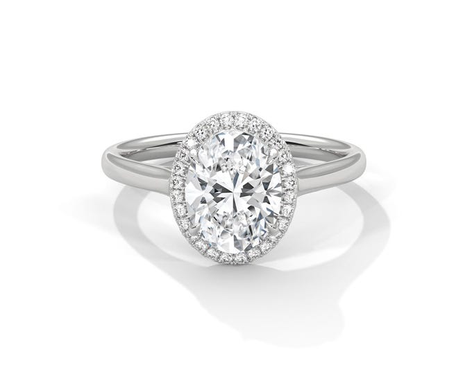 2 Carat Oval Diamond Halo Engagement Ring Lab Grown Diamond Halo Wedding Ring 14k White Gold