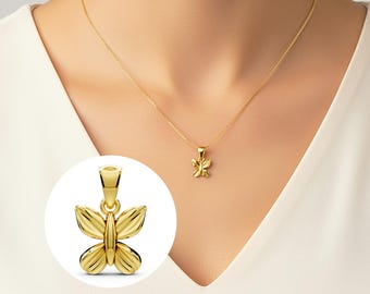 14K Yellow Gold Butterfly Charm Dainty Butterfly Pendant Tiny Butterfly Necklace