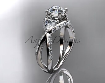 Leaf Engagement Ring Unique 14kt white Gold Diamond Wedding Ring Engagement Ring