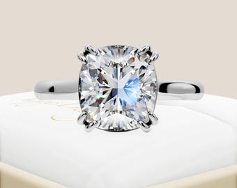 2 Carat Lab Diamond Ring 2 CT Cushion Cut Engagement Ring 18k White Gold Double Prong Thin Engagement Ring