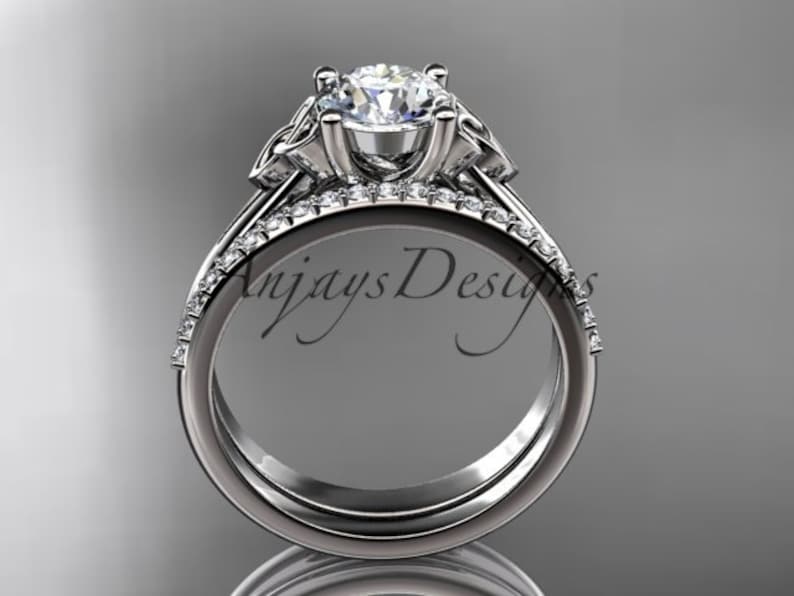 Celtic Trinity Knot Engagement Ring Set 14k White Gold Wedding Etsy
