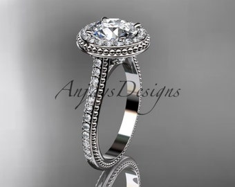 1ct Moissanite Vintage Halo Engagement Ring 14k White Gold Engagement Ring Diamond Halo Ring