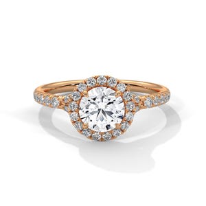 1 Carat Round Lab Grown Diamond Ring Halo Engagement Ring VS1 D IGI Certified 14k Rose Gold Eternity Ring