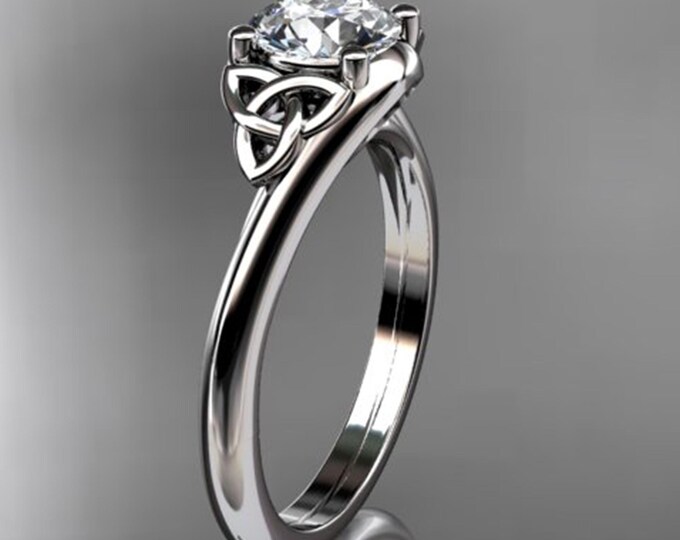 1 Carat Round Diamond Engagement Ring Celtic Wedding Ring 14k White Gold Ring Dainty Wedding Ring