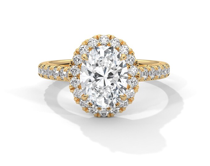2 Carat Oval Lab Grown Diamond Ring Halo Ring 18k Yellow Gold Ring 2 CT Oval VS1 E IGI Certified