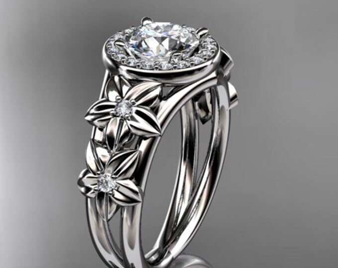 1 Carat Round Lab Grown Diamond Halo Engagement Ring Flower Diamond Ring D VS1 Floral Proposal Ring 14k White Gold