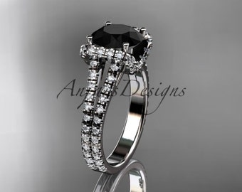 Platinum Diamond Unique Engagement Ring Wedding Ring Black Diamond