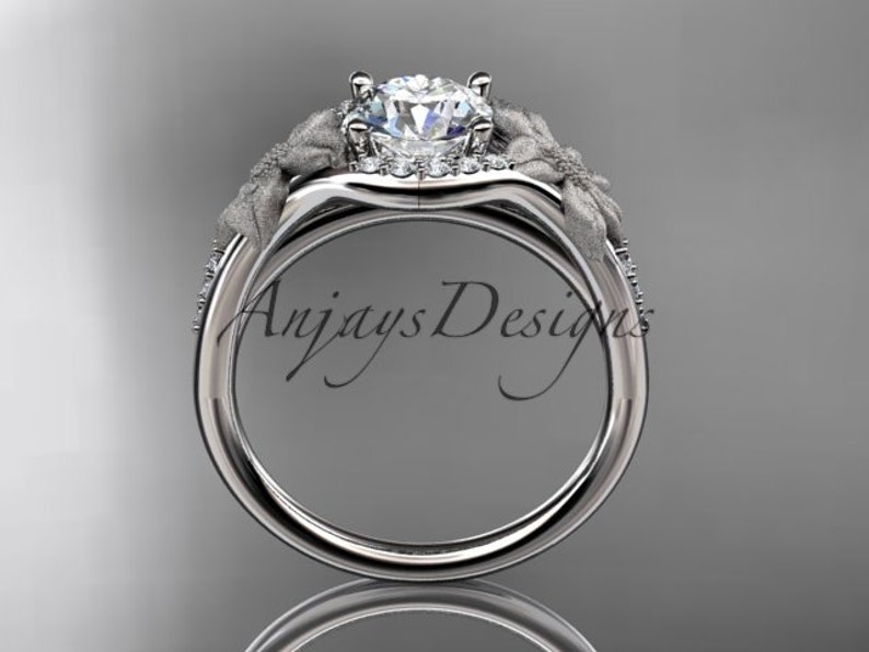 Leaf and vine Wedding Ring 14kt white Gold Diamond leaf and vine Wedding Ring Engagement Ring image 3