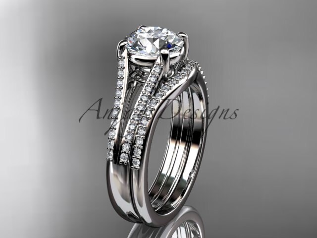 Handmade Engagement Ring Set 14k White Gold Unique Diamond Alternative Wedding Bridal Ring Set For Women