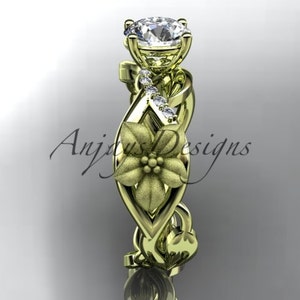 Unique Floral Yellow Gold 14k Wedding Ring Diamond Alternative Engagement Ring image 5