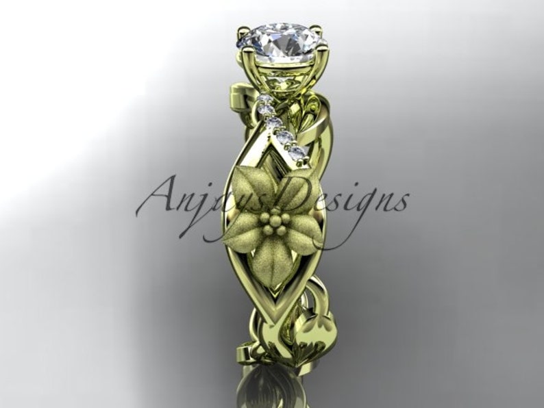 Unique Floral Yellow Gold 14k Wedding Ring Diamond Alternative Engagement Ring image 5