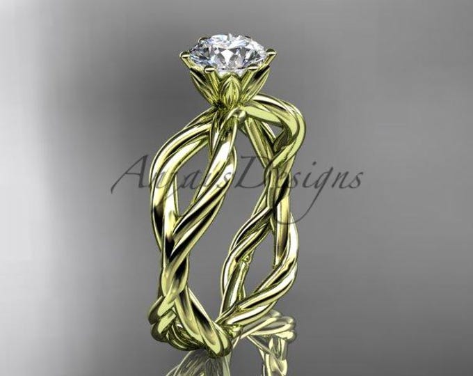 Rope Engagement Ring 14K Yellow Gold 1 Carat Lab Grown Diamond IGI Certified Twisted Gold Engagement Ring