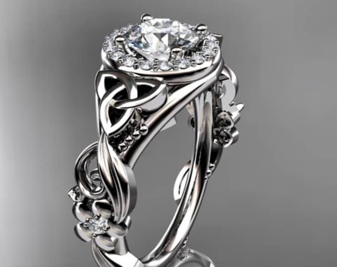 1 Carat Round Lab Grown Diamond Ring Celtic Halo Diamond Ring 1 CT Engagement Ring 1 Carat Nature Inspired Ring