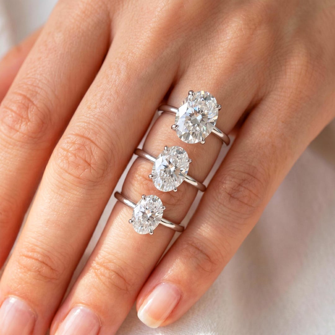 Oval Lab Grown Diamond Engagement Ring 14k White Gold Solitaire Ring ...