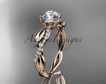 Moissanite Engagement Ring Leaf Engagement Ring 14kt Rose Gold leaf Diamond Wedding Ring Engagement Ring