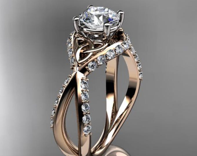 Celtic Engagement Ring 14k Rose Gold Lab Grown Diamond Ring Dainty Ring IGI Certified