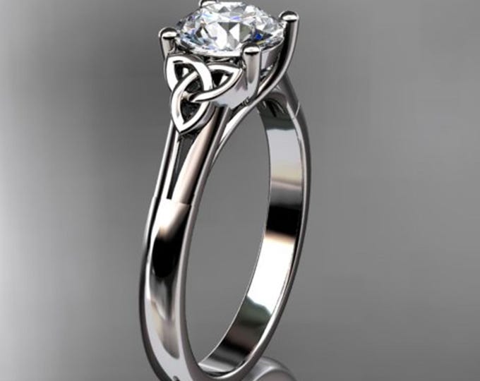 Trinity Knot Ring Diamond 14k White Gold Celtic Solitaire Ring