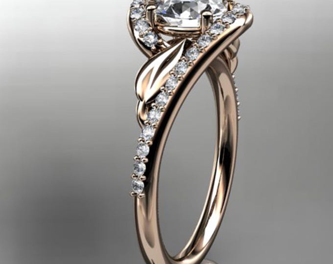 1 CT Round Lab Grown Diamond Nature Inspired Engagement Ring Leaf Diamond Ring Unique Design Diamond Ring