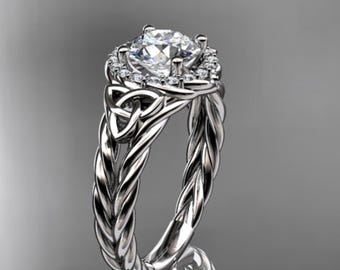 1 Carat Round D VS1 Twisted Rope Engagement Ring 14k White Gold Celtic Trinity Knot Ring 14k White Gold IGI Certified