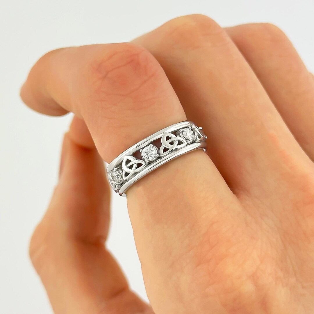 Oro Bianco Fede Celtica Anello Anello Con Nodo Celtico In Oro