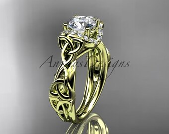 Charles en Colvard Forever One Moissanite Bruidsring 14k Geel Goud Ierse Keltische Trinity Knot Triquetra Verloving Sieraden Voor Haar
