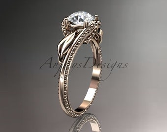 Moissanite Engagement Ring Unique bridal Ring Unique 14kt Rose Gold Engagement Ring