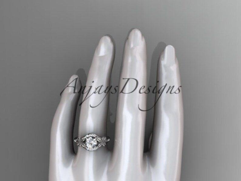 Leaf and vine Wedding Ring 14kt white Gold Diamond leaf and vine Wedding Ring Engagement Ring image 5