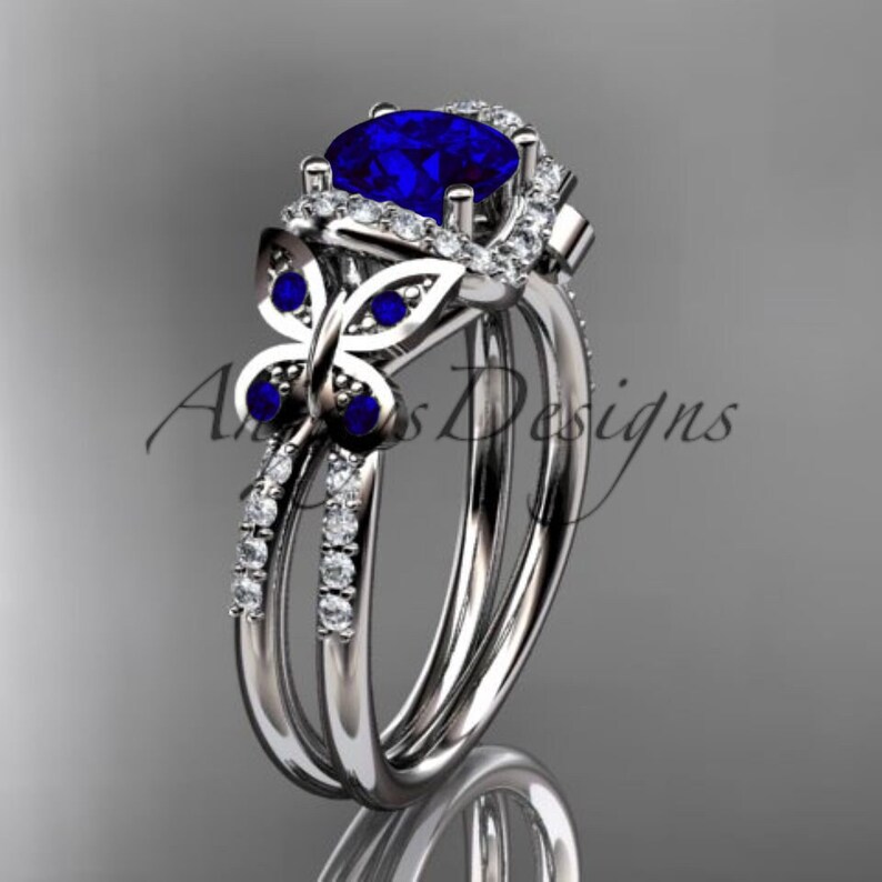 Blue sapphire engagement ring in white gold
