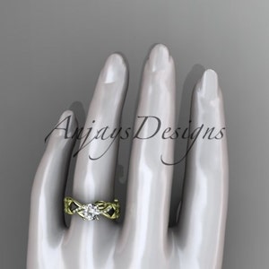 Unique Floral Yellow Gold 14k Wedding Ring Diamond Alternative Engagement Ring image 6