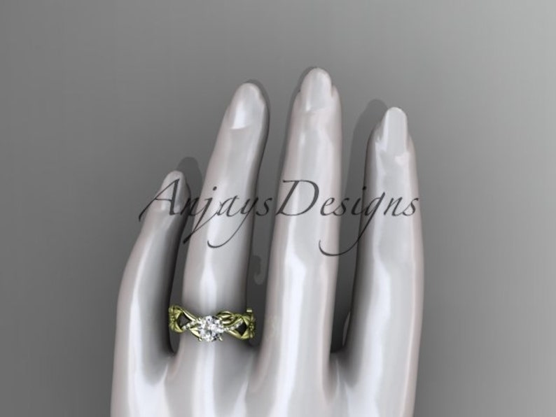 Unique Floral Yellow Gold 14k Wedding Ring Diamond Alternative Engagement Ring image 6