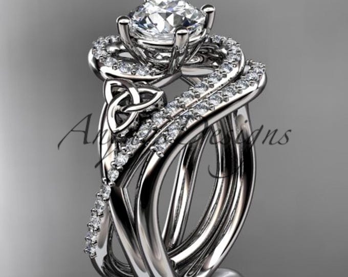 Celtic Trinity Knot Engagement Ring Set with Diamond Matching Band 1ct Lab Diamond