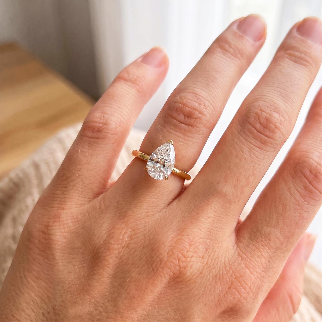 2 Carat Pear Cut Lab Grown Diamond Solitaire Ring Tear Drop Diamond ...