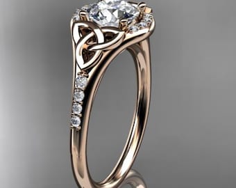 Celtic Engagement Ring 14k Rose Gold 1 Carat Lab Grown Diamond Wedding Ring Anniversary Gift Trinity Knot Ring