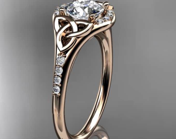 Celtic Engagement Ring 14k Rose Gold 1 Carat Lab Grown Diamond Wedding Ring Anniversary Gift Trinity Knot Ring