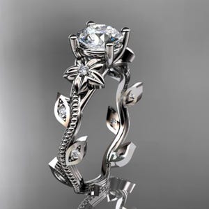 Natur inspiriert Diamant Verlobungsring 14k Weißgold Lab gewachsen 1 CT Diamant Ring Blatt Blume Ehering