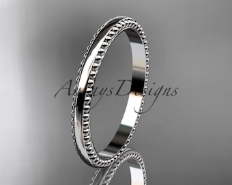 Thin 14k White Gold Wedding Band Unique Bead Ring Simple Stacking Ring Tiny Bead Ring Stackable Ring