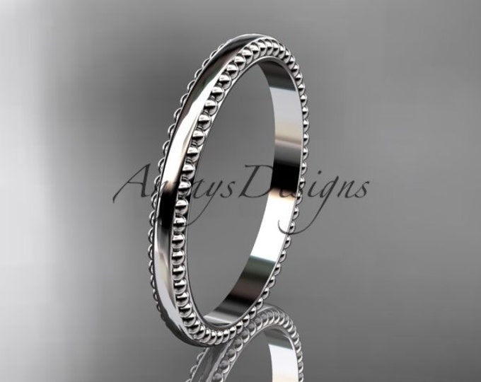 Thin 14k White Gold Wedding Band Unique Bead Ring Simple Stacking Ring Tiny Bead Ring Stackable Ring