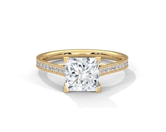 2 Carat Princess Cut Lab Grow Diamond Engagement Ring 14k Yellow Gold IGI Certified Dainty Minimalist Ring