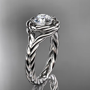 1 Carat D VS1 Lab Grown Diamond Engagement Ring Twisted Rope Ring 14k White Gold Braided Proposal Ring IGI Certified